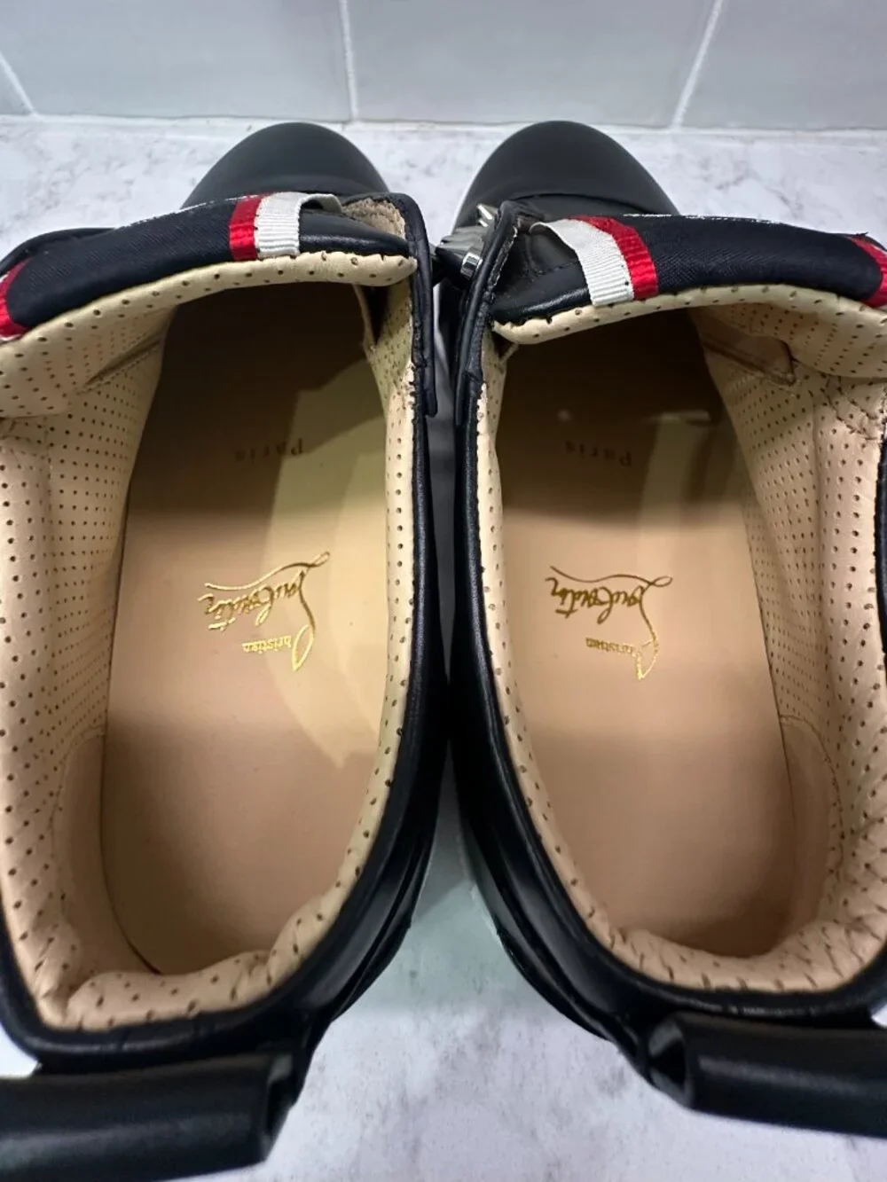 CHRISTIAN LOUBOUTIN F.A.V. FIQUE A VONTADE BLACK CALFSKIN SLIP-ON SNEAKERS. EUC - Picture 6 of 9